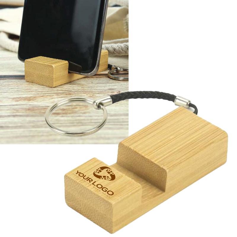 Bamboo Phone holder stand with Keyring